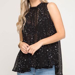 Star Sleeveless Swing Tank Top - Black